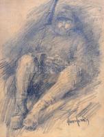 Kron Jenő (1882 - 1974): Alvó baka a lővészárokban. Galiciai harctér 1915. III. 20. felirattal a hát...