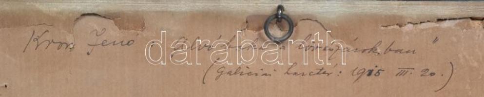 Kron Jenő (1882 - 1974): Alvó baka a lővészárokban. Galiciai harctér 1915. III. 20. felirattal a hát...