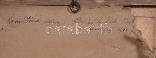 Kron Jenő (1882 - 1974): Fürdöző bakák. 1915. Hadifogság felirattal a hátoldalon. Jelzett a rajzon. ...