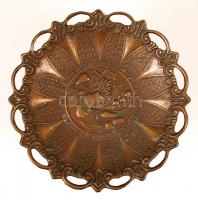 Régi bronz talpas kínáló, gazdagon díszített, m:12 cm, d:19 cm