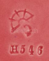 Jelzett szecessziós süteményes tál, kézzel festett mázas kerámia, apró mázhibával, d:17 cm