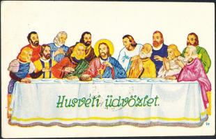 10 db RÉGI motívumlap egy lithoval; üdvözlő; húsvét  10 old motive cards with one litho; greeting; E...