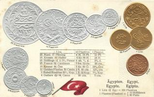 Egypt - Set of coins, currency exchange chart Emb. litho