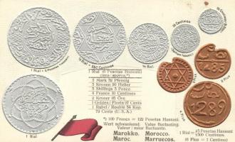 Marokko, Morocco - Set of coins, currency exchange chart Emb. litho