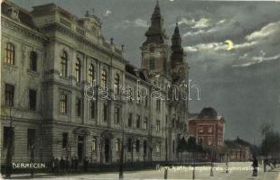 Debrecen, Római katolikus templom és gimnázium, este, kiadja Thaisz Arthur (EK)