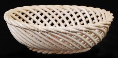 Hollóházi (Szakmáry) áttört tálka, kézzel festett, jelzett,  18×15cm, m: 6 cm