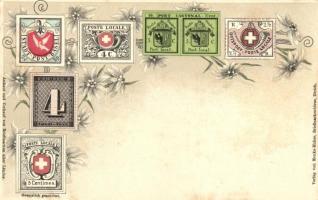 Switzerland, Post Locale stamps, floral Emb. litho; Verlag von Menke-Huber