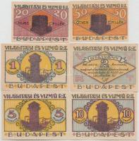 Budapest 1920. 20f + 50f + 1K + 2K + 5K + 10K "Világítási és Vízmű Rt." utalványok T:I,I-