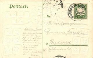 München, Weisses Bräuhaus; Briefmarken, Wappen, H. Guggenheim & Co. / set of Bavarian stamps, co...