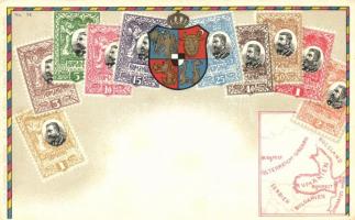 Rumänien, Romania - set of stamps, Ottmar Ziehers Carte Philatelique No. 78. litho