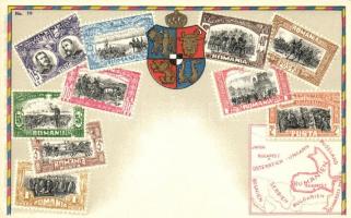 Rumänien, Romania - set of stamps, Ottmar Ziehers Carte Philatelique No. 79. litho
