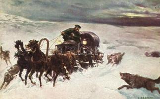 Horse cart, wolf attack s: Ludwig Fromme