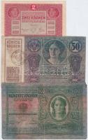 1912-1917. 2K + 20K román felülbélyegzéssel + 50K román felülbélyegzéssel + 100K (2x) egyik román, a...