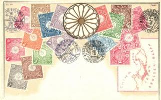 Japan - set of stamps, Ottmar Ziehers Carte Philatelique Nr. 85. litho