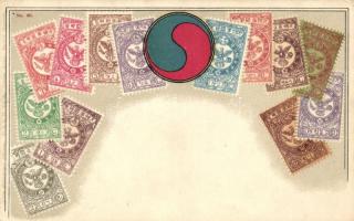 Korea, postes Impériales de Corée - set of stamps, Ottmar Ziehers Carte Philatelique Nr. 60. litho