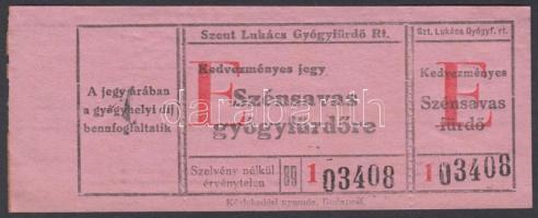 cca 1940 Bp., Szent Lukács Gyógyfürdő szénsavas gyógyfürdőre szóló belépőjegye