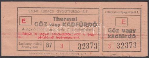 cca 1940 Bp., Szent Lukács Gyógyfürdő R.T. Thermal Gőz vagy Kádfürdő jegye