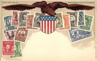 United States - set of stamps, Ottmar Ziehers Briefmarkenkarte litho