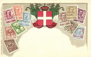 Poste Italiane, Italy - set of stamps, Ottmar Ziehers Carte philatelique No. 9. Emb. litho