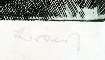 Kovács Júlia (1924-2007): Öböl. Rézkarc, papír, jelzett, 24×33 cm