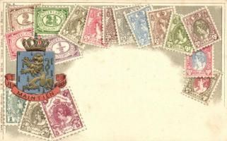 Netherlands - set of stamps, Ottmar Ziehers Carte philatelique No. 8. Emb. litho