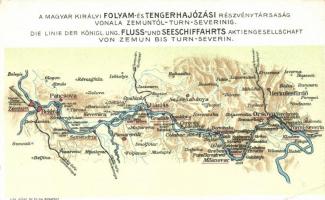 Magyar királyi folyam és tengerhajózási Rt. vonala Zemuntól Turnu Severinig, térkép; Klösz / Hungarian Shipping Co. map (EB)