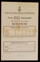 1908 Magyar-Horvát Tengeri Gőzhajózási Részvénytársaság. Fiume - Ancona, Fiume- Velenczei hajószolgálat. 1908. április hó 1-től érvényes MENETREND.