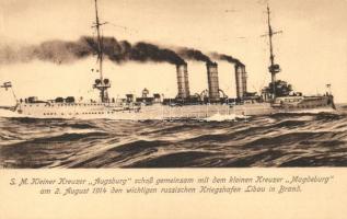 SM Kleiner Kreuzer Augsburg, SM Kleiner Kreuzer Magdeburg in Libau, Kriegs-Erinnerungskarte / German navy