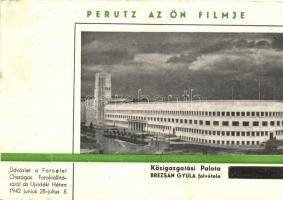 1942 Perutz film reklám az újvidéki közigazgatási palotával; hátoldalán Országos Fotókiállítás az Újvidéki Héten alkalmi bélyegzés / advertisement, So. Stpl (EK)