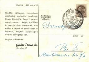 1942 Perutz film reklám az újvidéki közigazgatási palotával; hátoldalán Országos Fotókiállítás az Új...