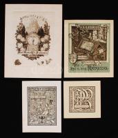Paul Voigt: 4 db ex libris 1897-1900: 3 db rézmetszet, papír, jelzett (6×6, 10×11,5 illetve 13×10,5 cm), 1 db fametszet, papír, jelzett (9×7 cm)