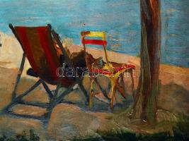 Csáki-Maronyák József (1910-2002): A Tihanyi kikötő. Olaj, vászon, jelzett, keretben, 80×100 cm