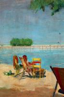 Csáki-Maronyák József (1910-2002): A Tihanyi kikötő. Olaj, vászon, jelzett, keretben, 80×100 cm