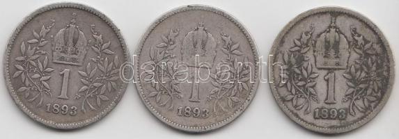 Ausztria 1893. 1K Ag "Ferenc József" (3x) T:3 
Austria 1893. 1 Corona Ag "Franz Josep...