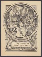 Stephen Gooden (1892-1955): City of Liverpool Public Libraries, ex libris, klisé, papír, hátulján jelzett, 13×9,5 cm