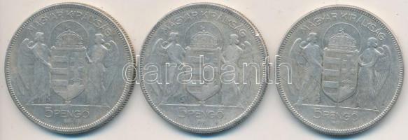 1930. 5P Ag &quot;Horthy-jobbra&quot; (3x) T:3 Adamo P8