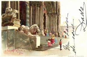 Genova, San Lorenzo, artist signed litho