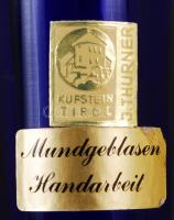 Kufstein kék fújt üvegváza, apró karcolásokkal, jelzett, m: 32 cm