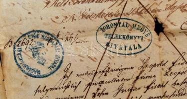 1866 Torontál megye telekkönyvi hivatal által lepecsételt hivatalos levél viaszpecséttel