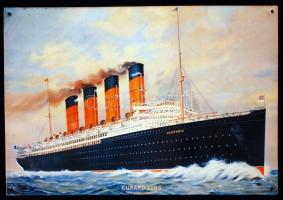 Az 1915-ben a német hadsereg által elsüllyesztett RMS Lusitania óceánjáró képe dombornyomott lemezen, 42x29 cm