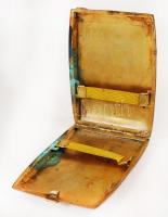 Réz cigarettatárca, zománccal, jelzett, foltos. 9,5x7,5cm