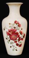 Zsolnay kézzel festett virágmintás váza, hibátlan, jelzett, m: 16 cm