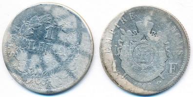 Vegyes: Franciaország 1868BB 1Fr Ag III. Napóleon + Pápai Állam 1866R 1L Ag IX. Piusz pápa T:3,3- Mixed: France 1868BB 1 Franc Ag Napoleon III + Papal State 1866R 1 Lira Ag Pope Pius IX C:F,VG Krause KM#806.2,1378