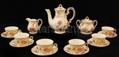 Zsolnay pillangó mintás mokkás készlet, kézzel festett, hibátlan, jelzett / Zsolnay coffee set in flawless condition