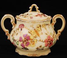 Zsolnay pillangó mintás mokkás készlet, kézzel festett, hibátlan, jelzett / Zsolnay coffee set in fl...