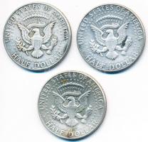 Amerikai Egyesült Államok 1964.; 1967.; 1969. 1/2$ Ag Kennedy (3x) T:2,2- USA 1964.; 1967.; 1969. 1/2 Dollar Ag Kennedy (3x) C:aXF 