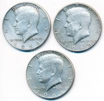 Amerikai Egyesült Államok 1964.; 1967.; 1969. 1/2$ Ag "Kennedy" (3x) T:2,2-
USA 1964.; 196...