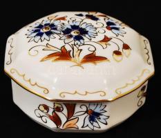 Zsolnay búzavirág mintás porcelán bonbonier, kézzel festett, hibátlan, jelzett, d: 9 cm