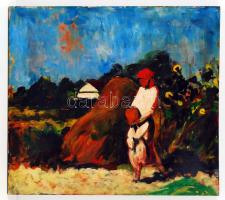 Jelzés nélkül: Lány korsóval. Olaj, vászon, 52×58 cm