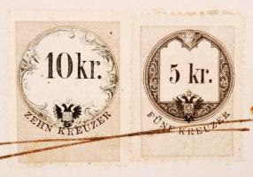 cca 1860 10 kr + 5 kr okmánybélyeg üres levélpapíron